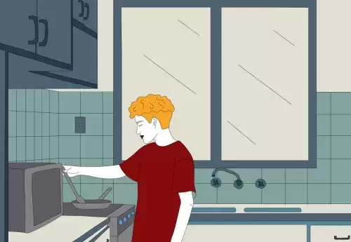 Illustrated man making food